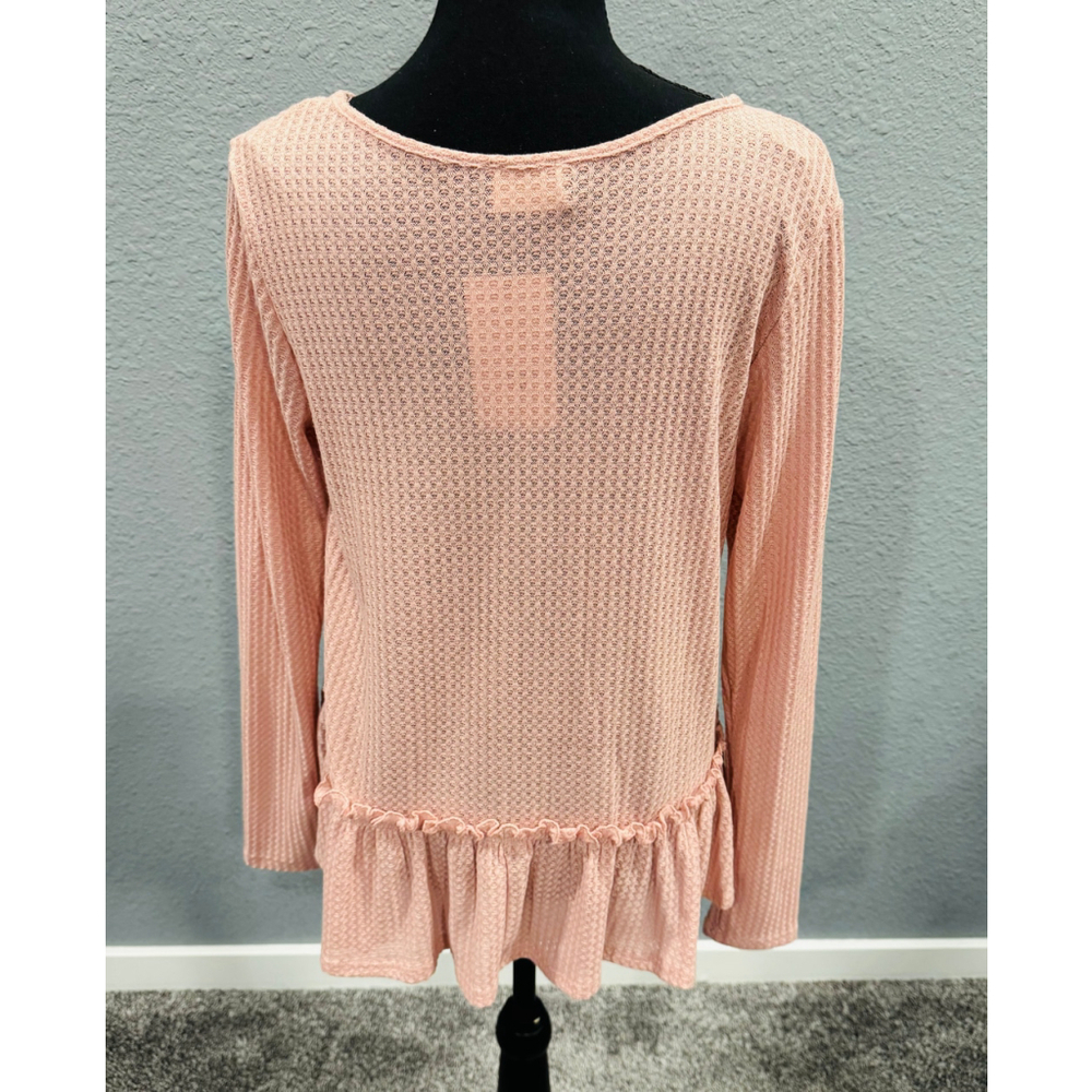 Peach Lane Pink Ruffle Hem Long-Sleeve Cropped Knit Top, Sz L, NEW - Picture 4 of 5